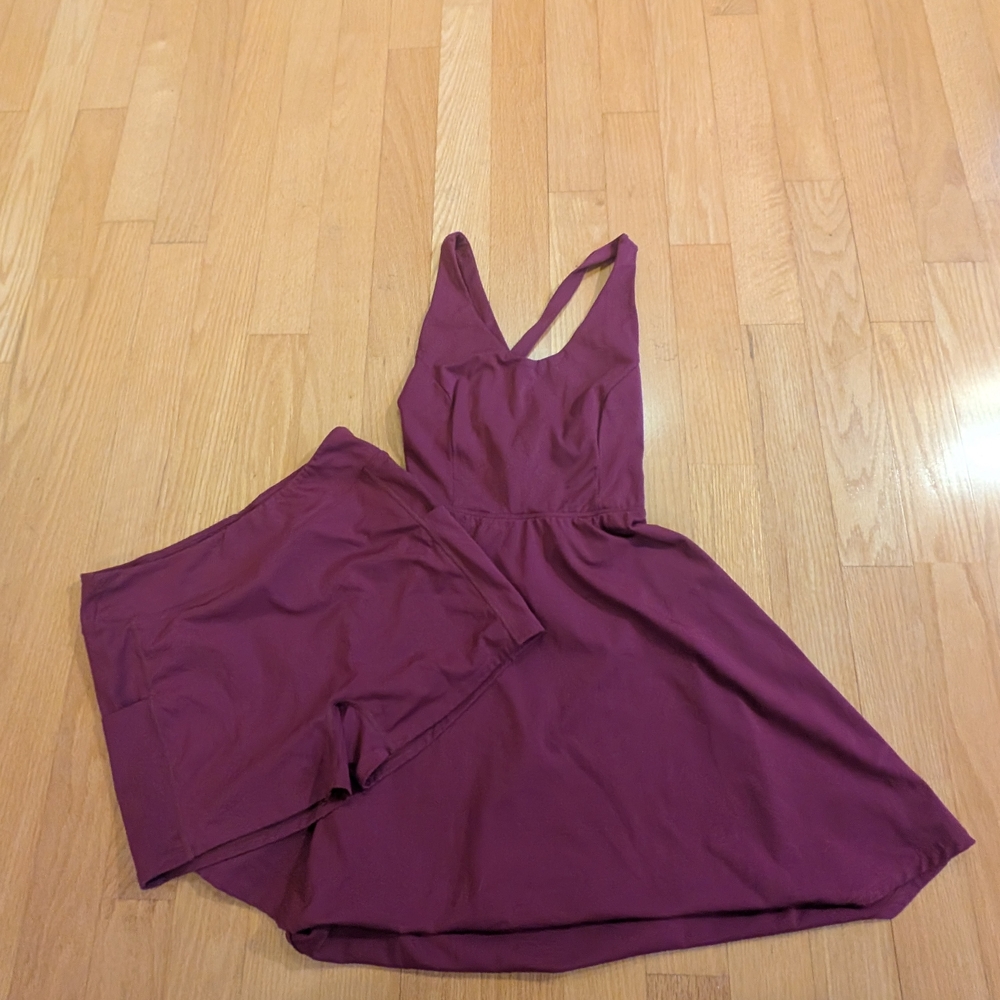 Burgundy Sleeveless Dress and Shorts Set